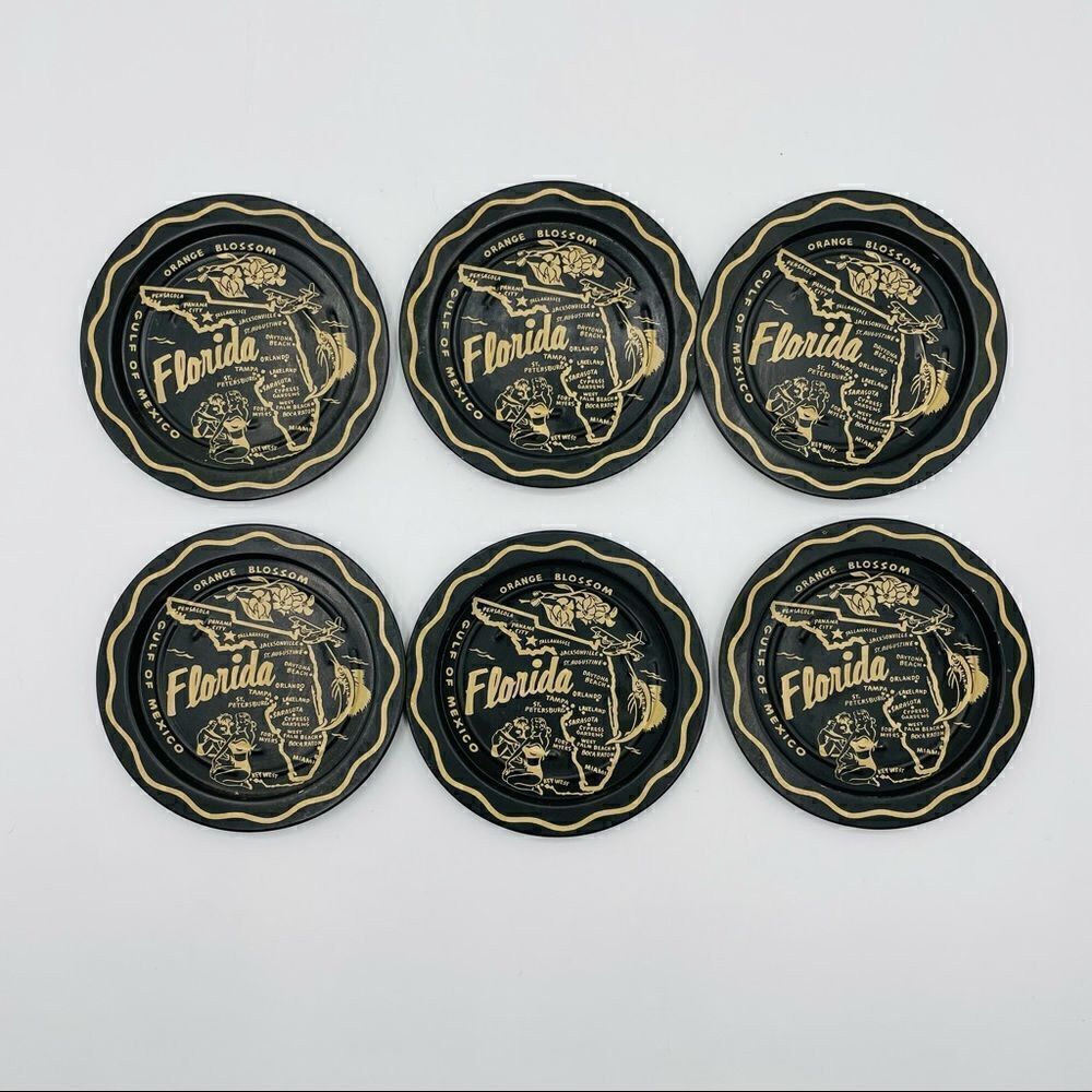 Set of 6 Vintage Tin Florida Coasters